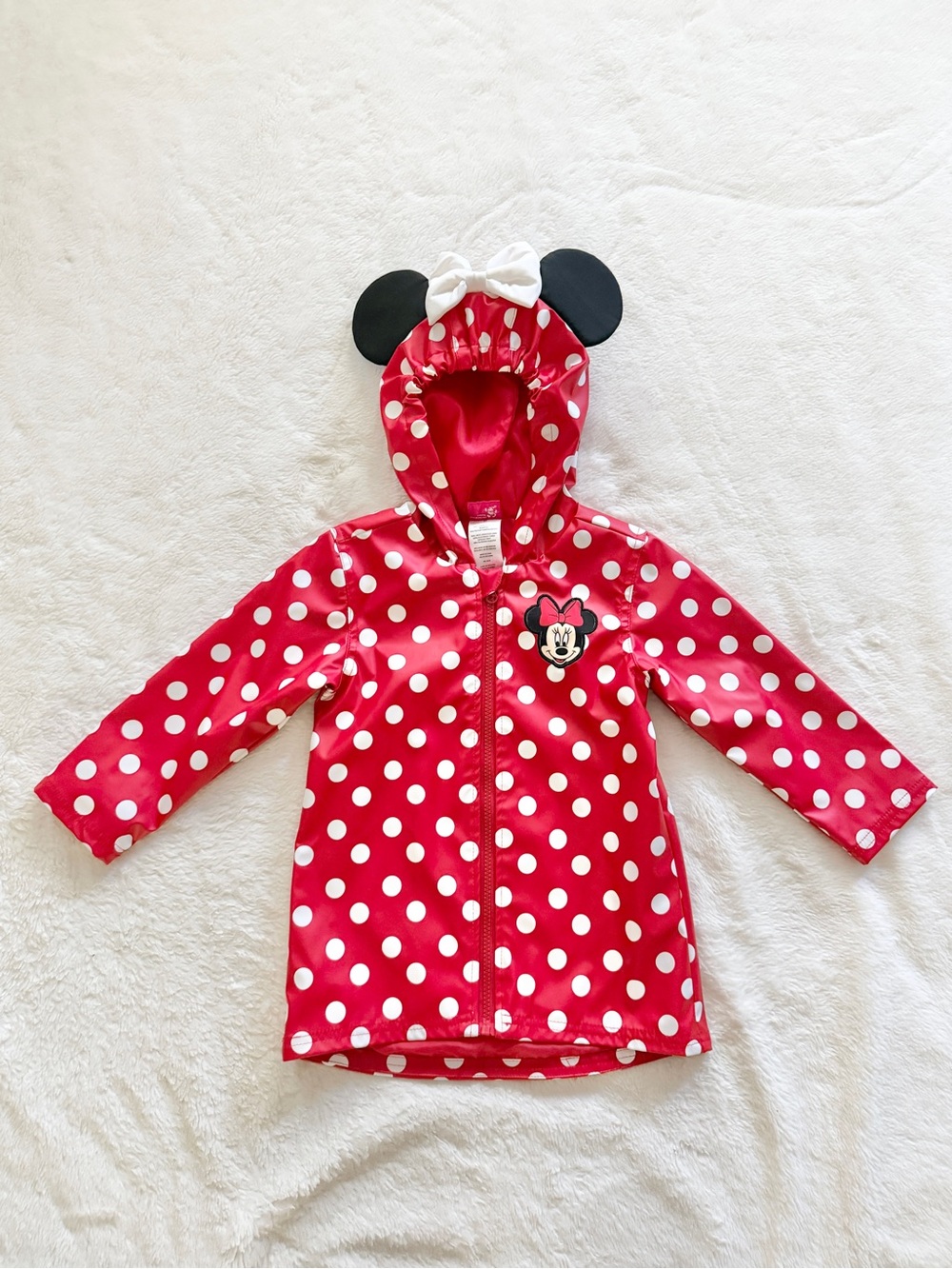 Disney Minnie Mouse Rain Jacket Red White Polka Dot Black Ears Size 3T